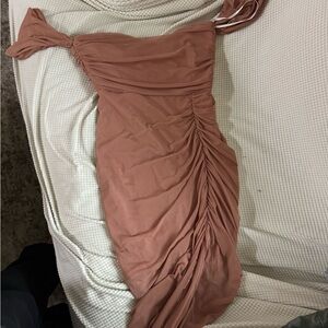 Hello Molly One-Shoulder Dress in Dusty Pink